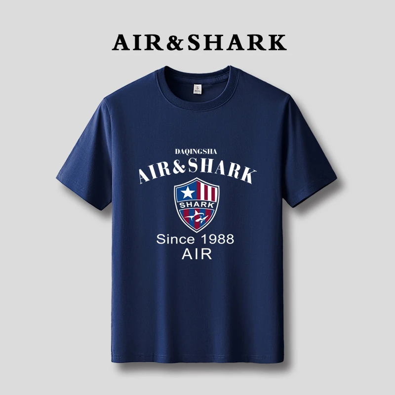 AIR SHARK鲨鱼100%纯棉短袖T恤夏季新款宽松圆领休闲百搭潮牌半袖