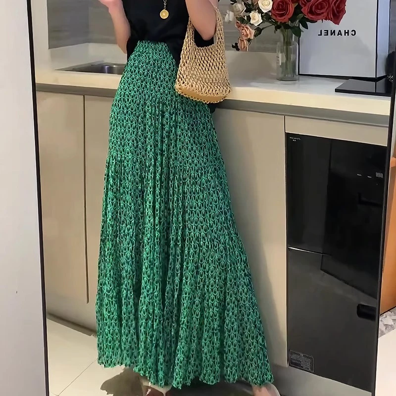 绿色时尚气质百搭半身裙女高腰显瘦大裙摆长裙子小众2025春秋新款