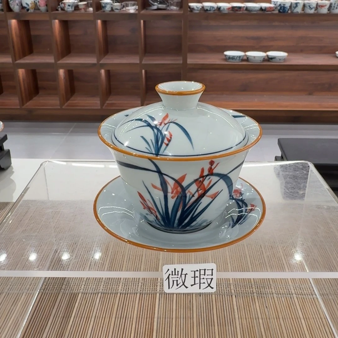 釉下手绘茶具微瑕