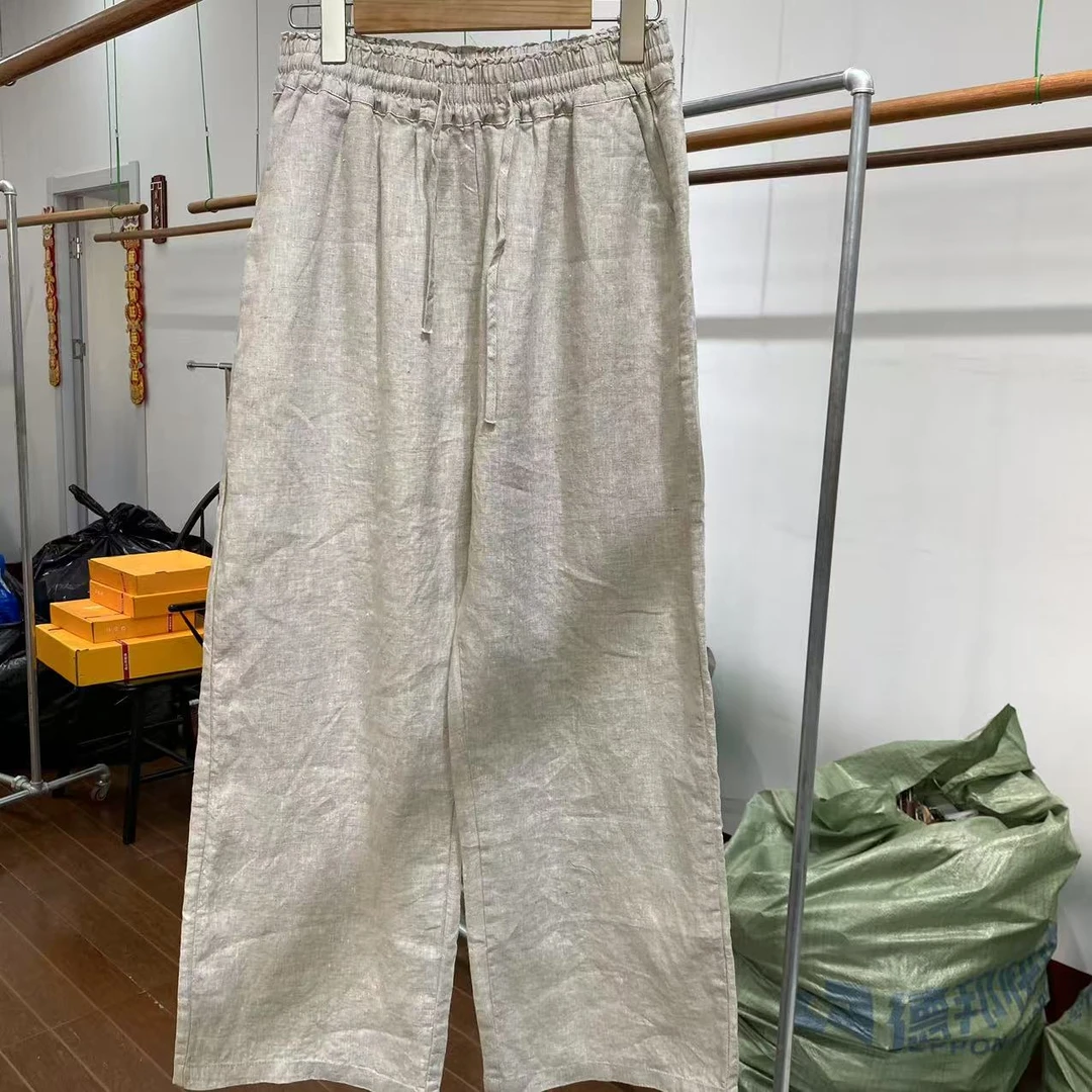 100亚麻直筒裤休闲长裤国风春夏休闲裤0524082-085193