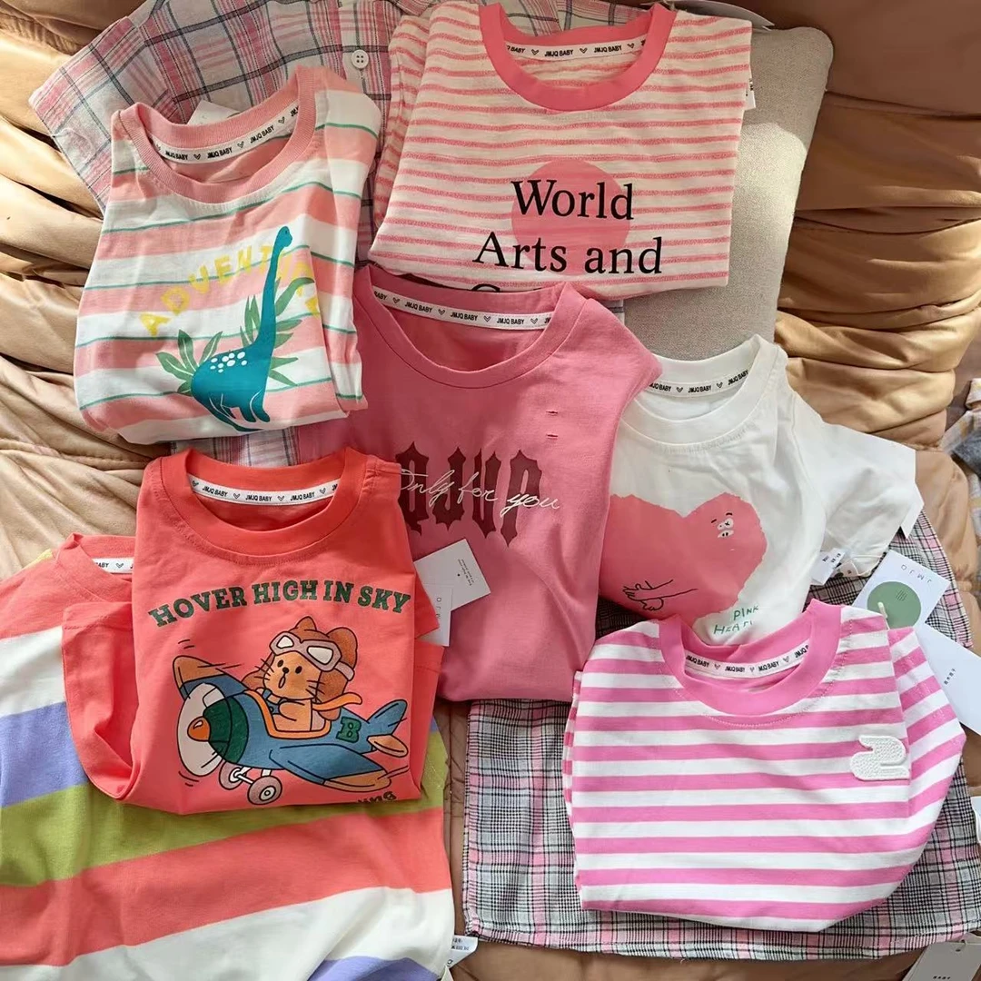 吉木吉千【粉色 开年福袋 A002】25年男女童夏季韩版上衣五件套系列