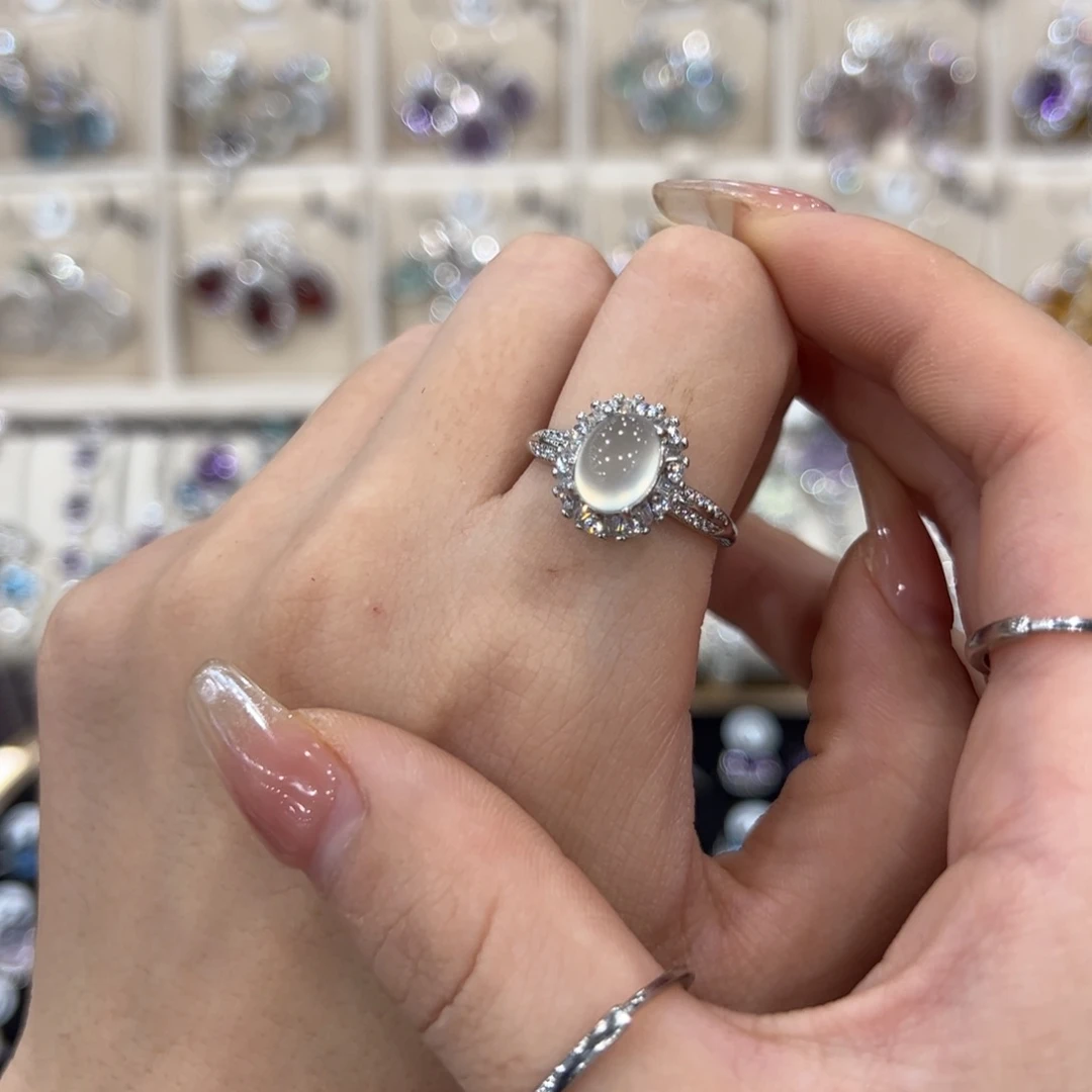 蛇纹石玉银S925镶嵌戒指