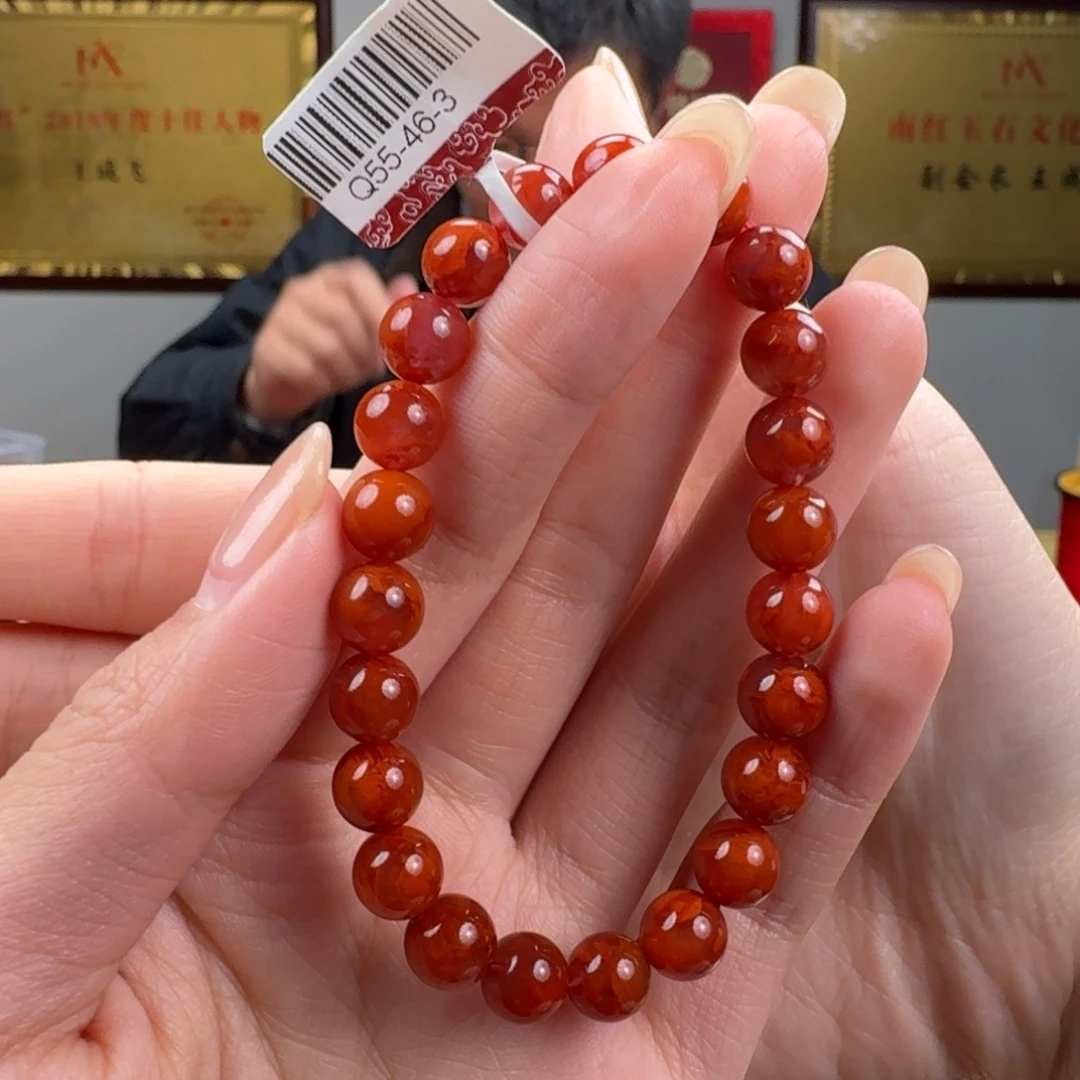 雅****南红玛瑙未镶嵌手链8mm牛血火焰纹