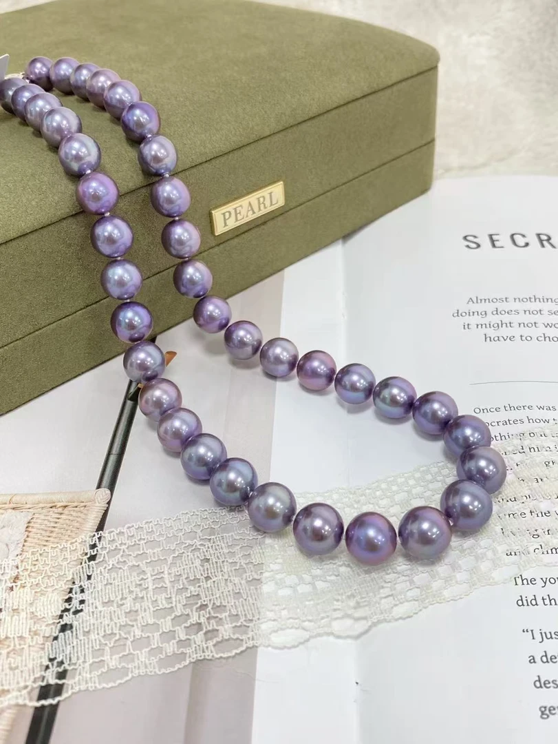 小柯总推荐 9-11mm天然淡水紫珠项链 正圆极光仙女链