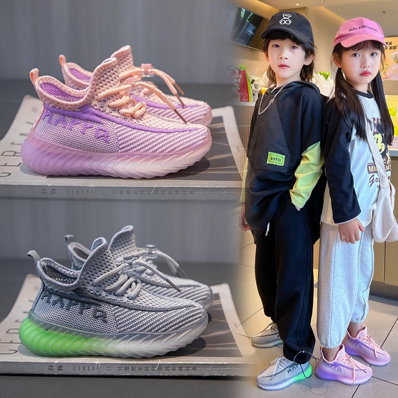 一脚蹬儿童运动鞋鞋女孩运动鞋休闲防滑软底中小男童潮款透气网鞋