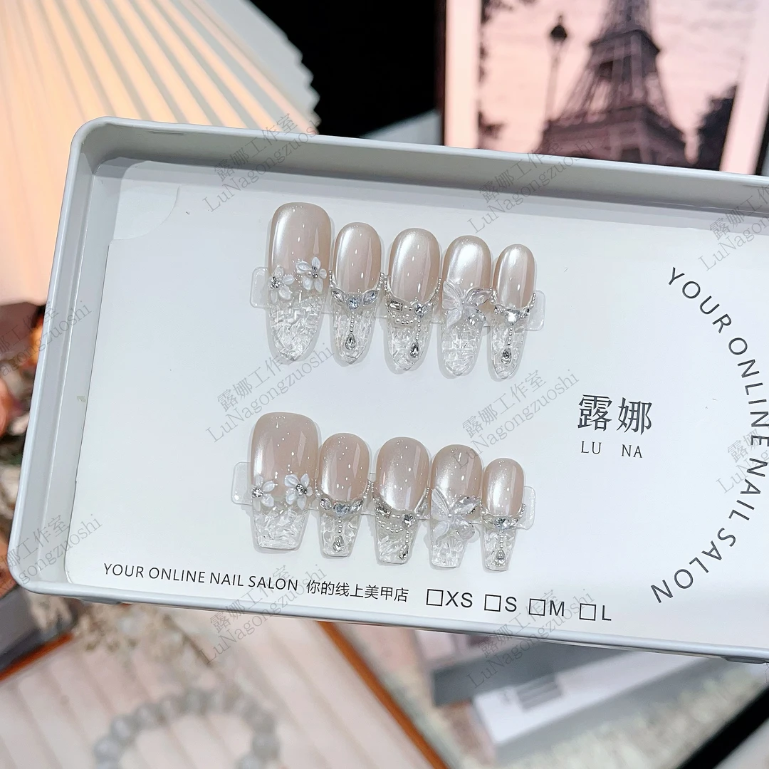 【冰花琉璃】纯手工穿戴甲美甲贴片可拆卸指甲贴片10片装