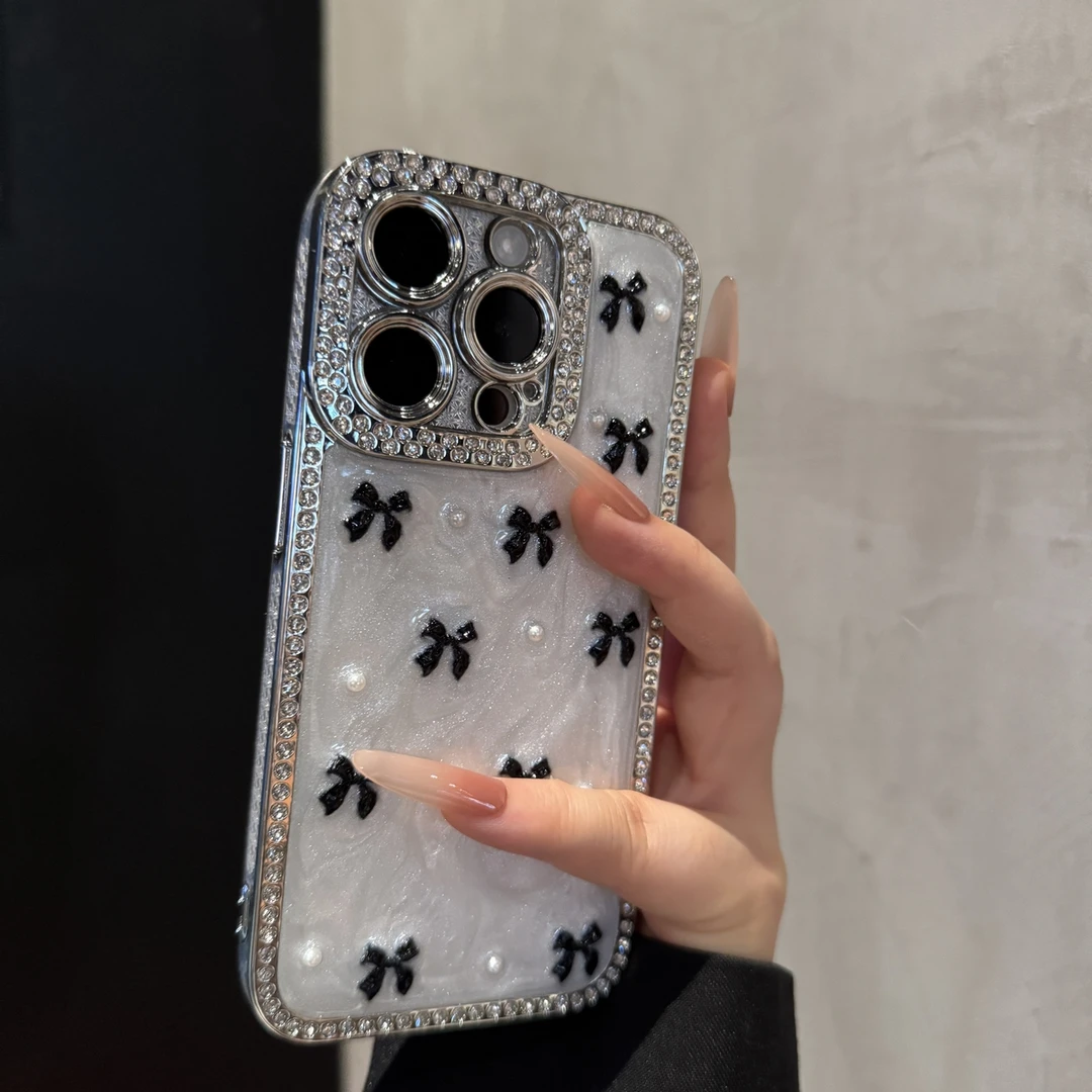 简约黑蝴蝶结适用苹果16promax手机壳时尚iPhone15轻奢14个性13女