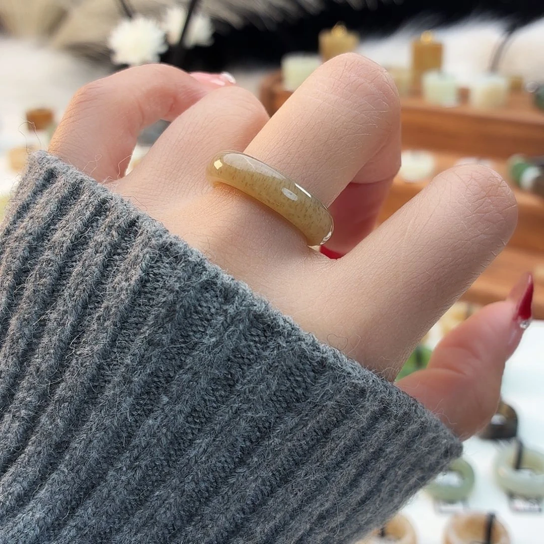 和田玉未镶嵌戒指i41糖花圆条17.4mm