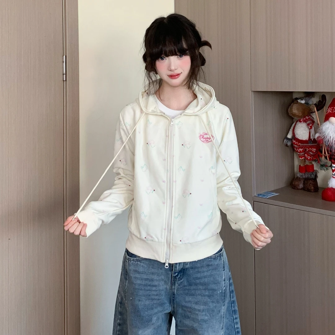 EZEK春季新款甜美灰色刺绣波点卫衣女新款韩系甜美风外套修身潮流