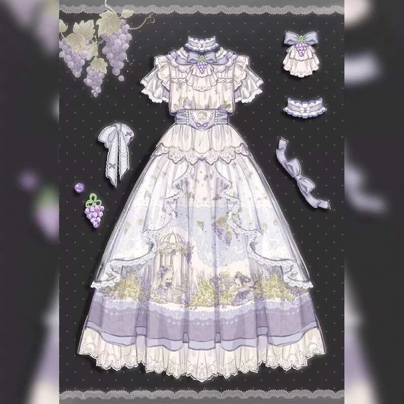 【意向金】葡萄元素系列cla系优雅长裙OP樱洛芙原创Lolita夏季少女