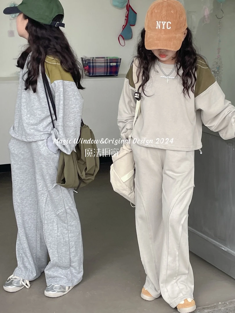 休闲时尚拼接62082女童儿童套装长袖春秋亲子