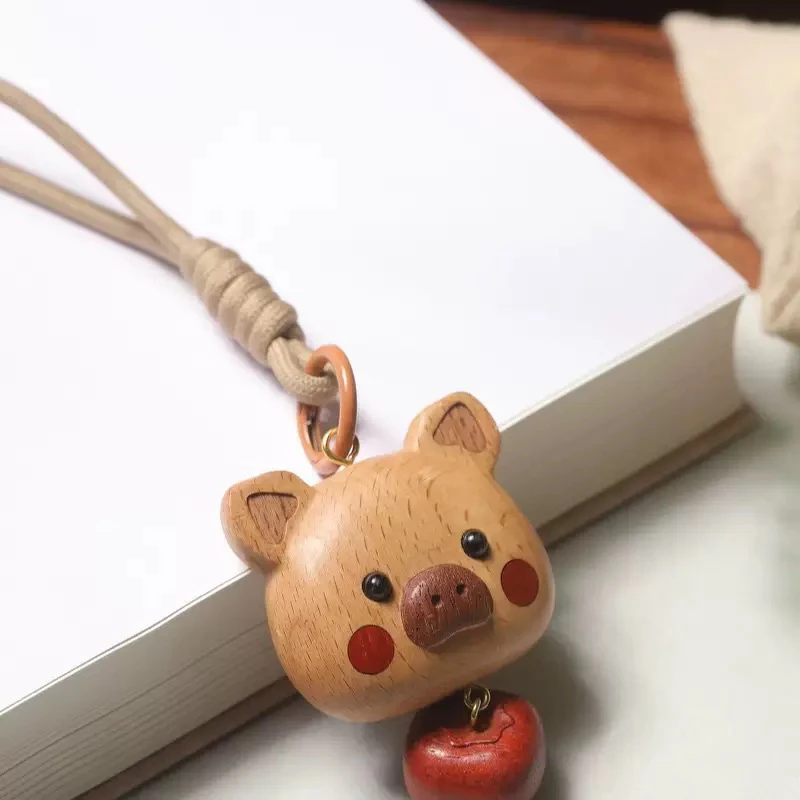 榉木拼接诸事顺利挂件创意礼品可爱随身猪钥匙扣挂件卡通节日礼物