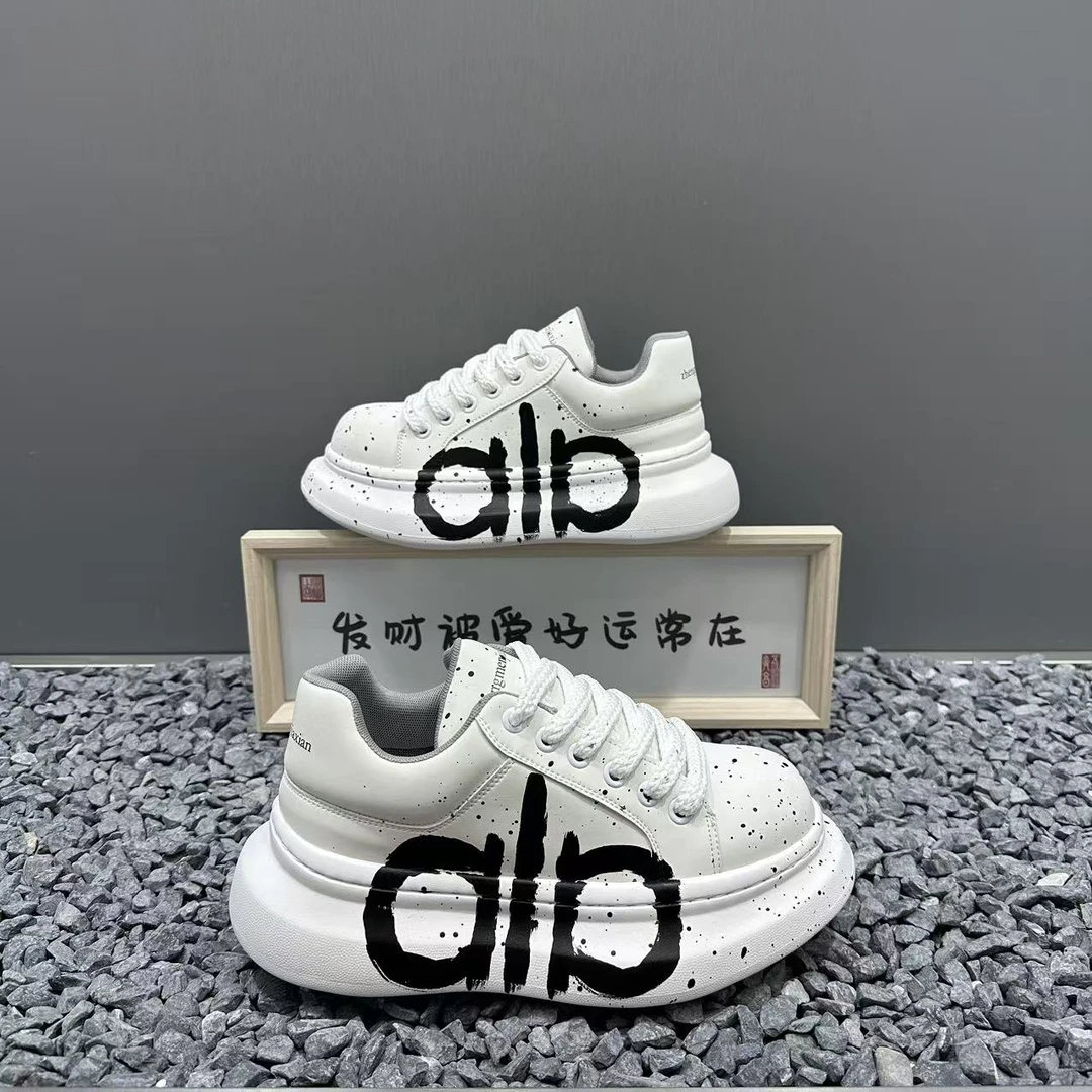 男士2025秋季新款厚底增高个性涂鸦潮流休闲鞋时尚百搭低帮男鞋