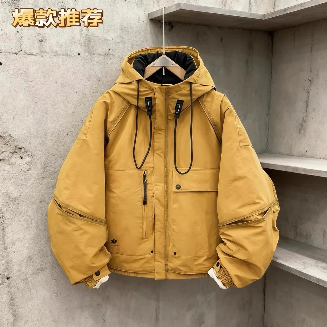 冬季新款白鸭绒加厚保暖男士外套防寒服冲锋衣美式痞帅宽松羽绒服