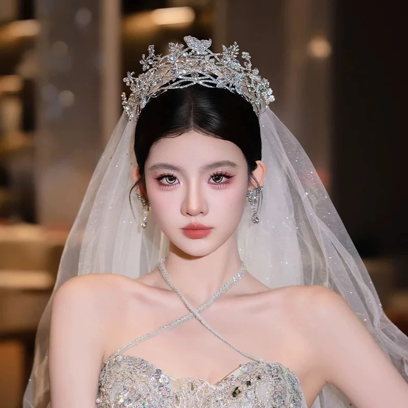 仙女新娘皇冠高端奢华双层立体重工公主王冠白纱主婚纱头饰品网红