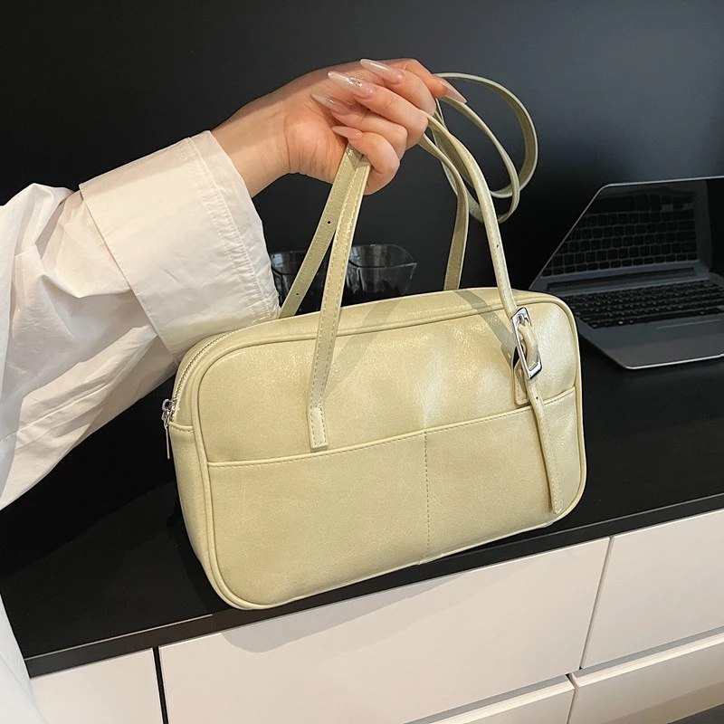 2025新款韩版气质单肩包百搭大容量公文包女复古通勤波士顿腋下包