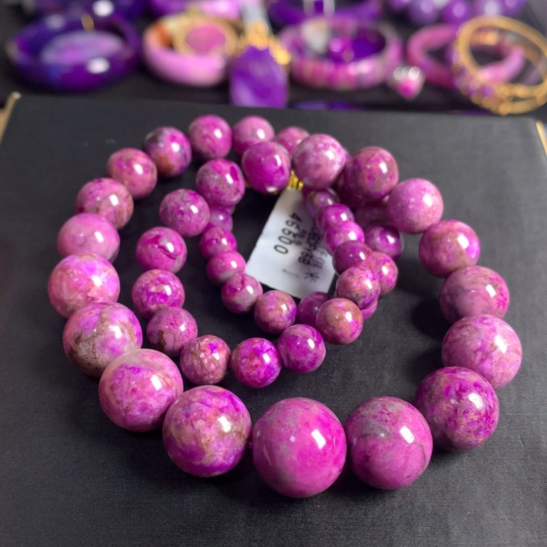 苏纪石（舒俱来）未镶嵌桃红冰种圆珠塔链