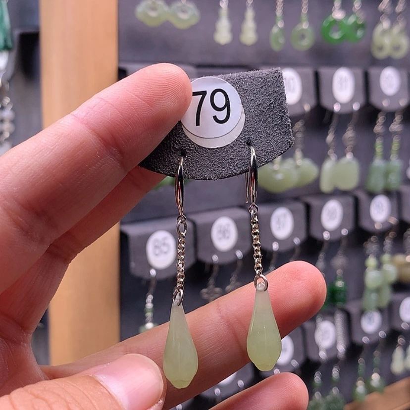 【闪购商品】和田玉耳饰银S925镶嵌时****…