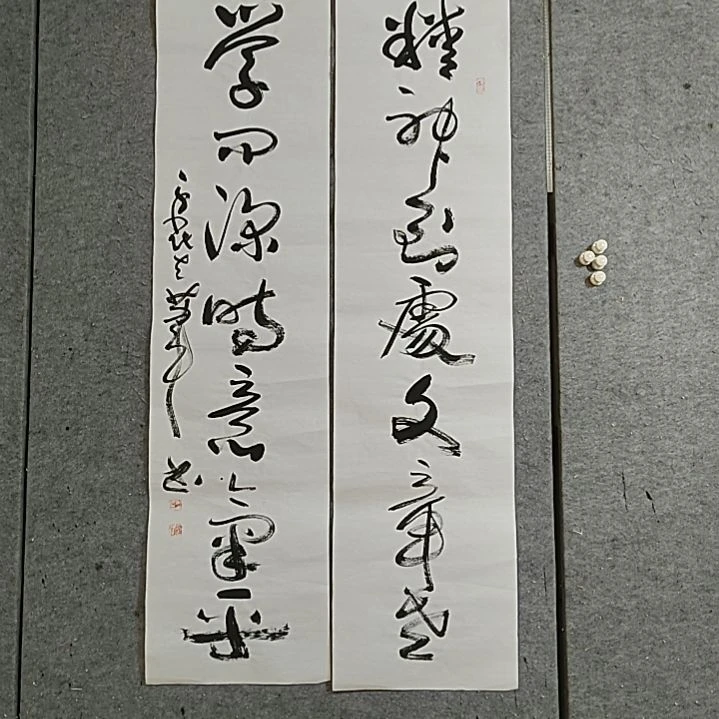 书法四尺对开。精神到处文章老