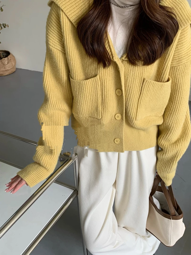 DD-555显瘦洋气连帽设计感秋季拼接毛针织衫纯色长袖