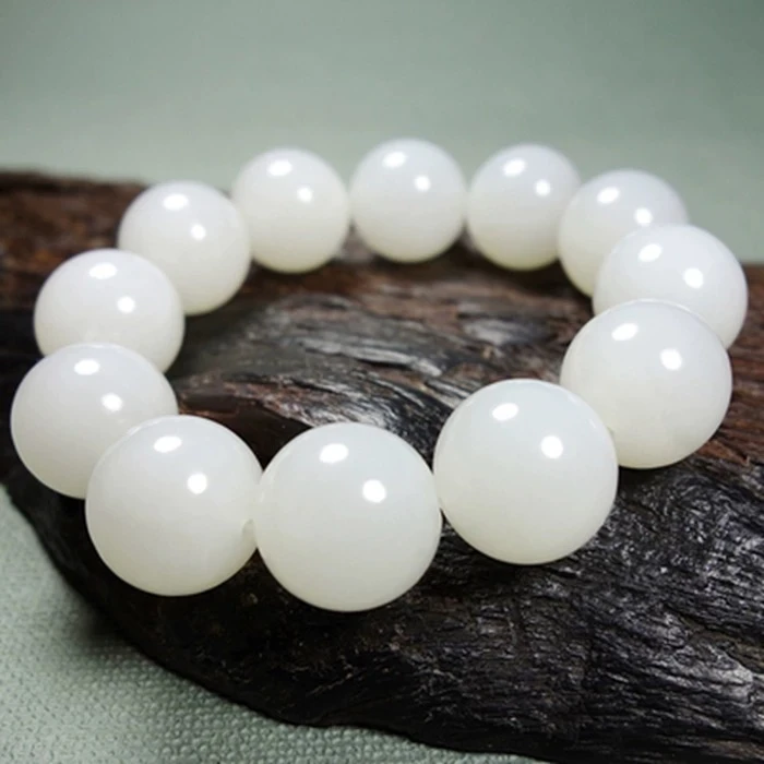 新疆和田玉一级白圆珠手串卡20