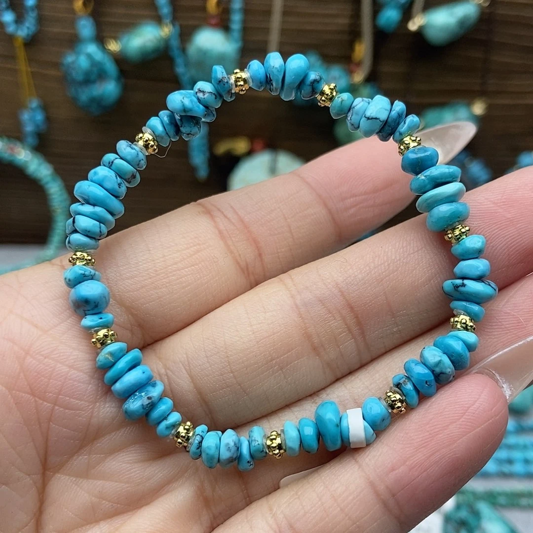 绿松石未镶嵌玉化蓝藏扣手串