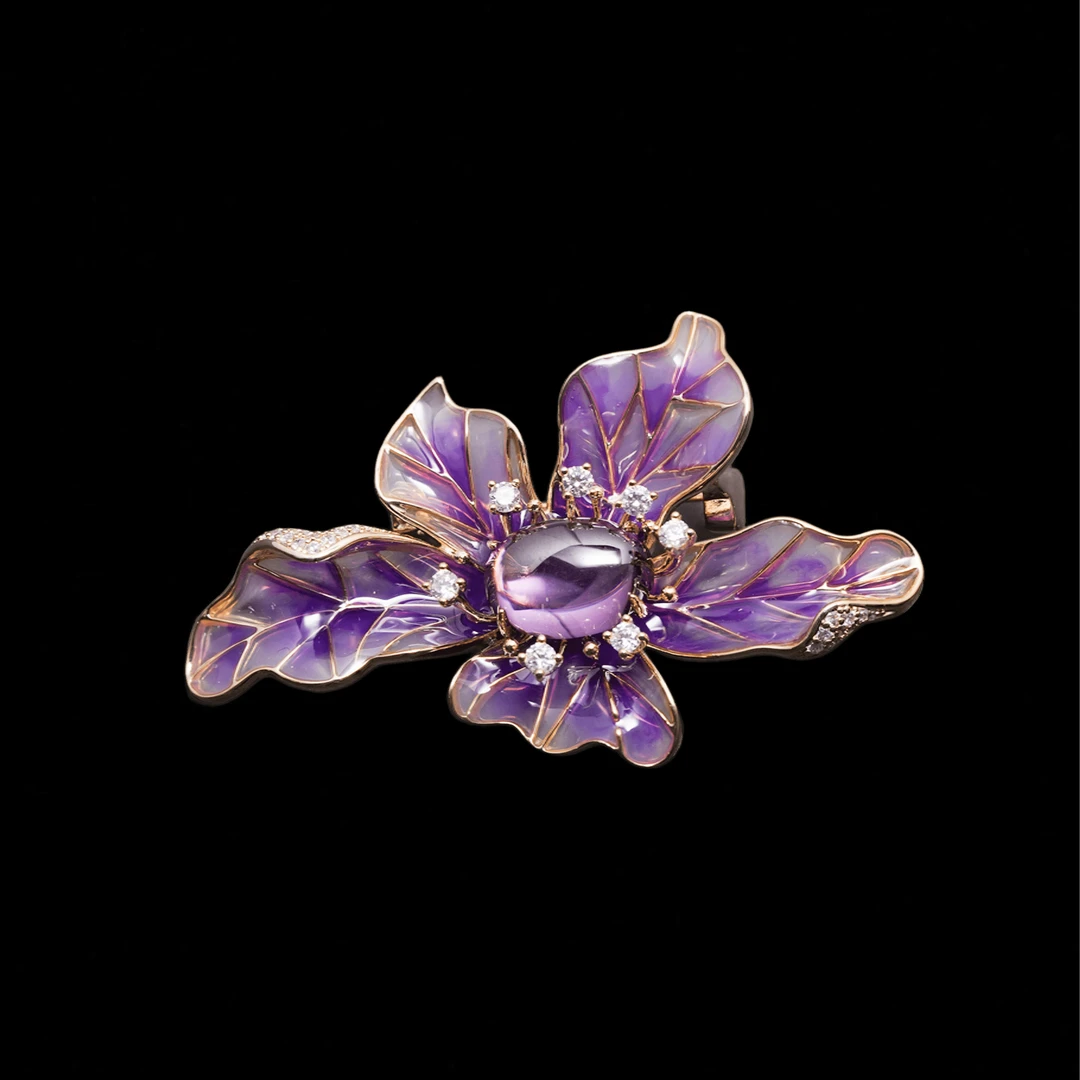 铜合金珐琅胸针 优雅气质百搭珐琅紫莲胸针5516