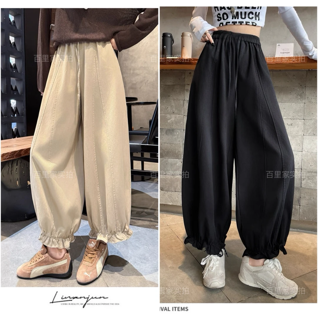 高腰显瘦九分花苞休闲裤女秋冬新款宽松垂感阔腿气球裤