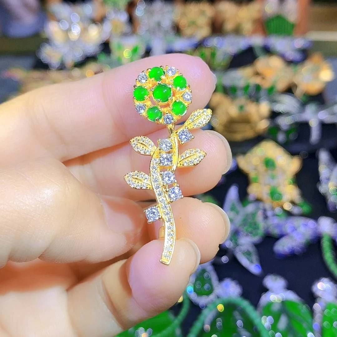 吊坠(不含链)银S925镶嵌翡翠