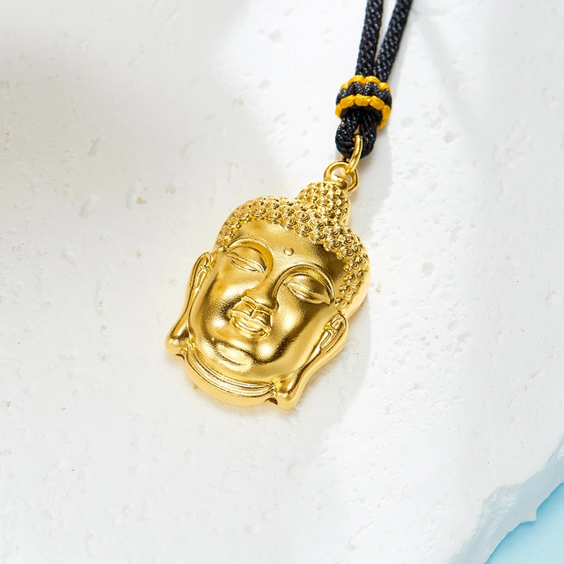 吊坠足银 【佛头吊坠】男女同款经典双面项坠金色佛头空心