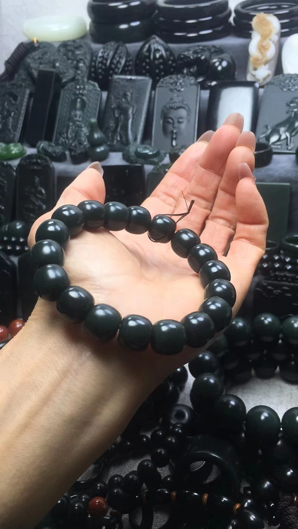 和田玉青玉卡11/12老型珠男女皆可戴