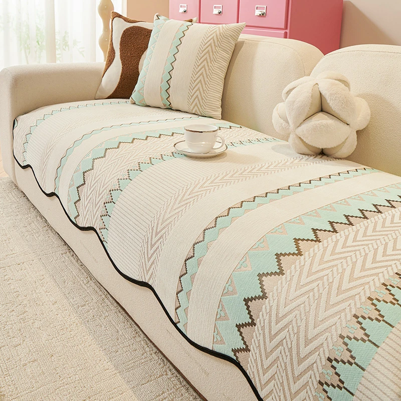 (异形彩浪)新款雪尼尔异形沙发垫四季通用一片式防滑沙发坐垫盖布