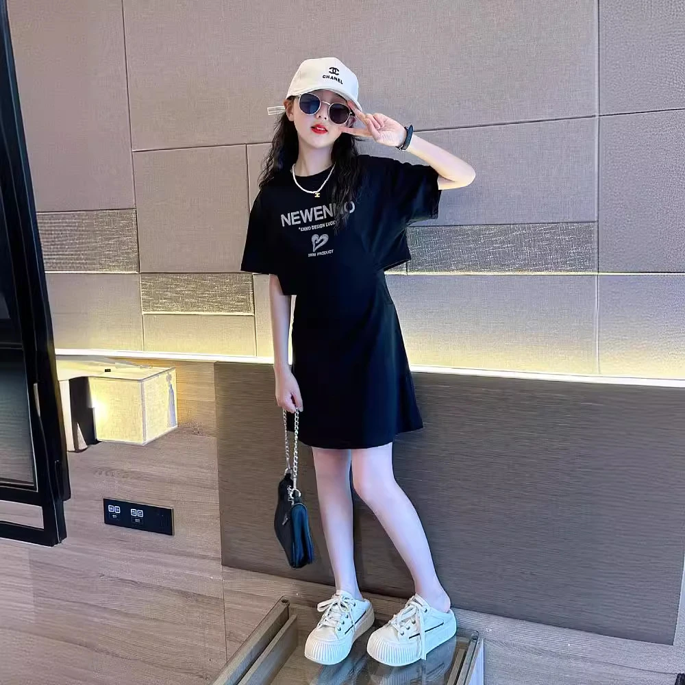 女童连衣裙夏季2025新款儿童韩版休闲A字裙女孩大童洋气短袖T恤裙