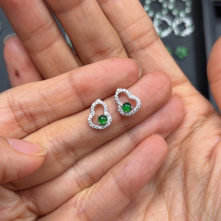 翡翠银S925镶嵌耳饰