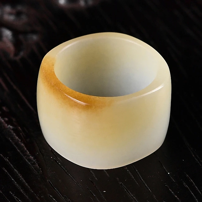 小精品天然和田玉羊脂玉俏色糖色板指 戒指 指环