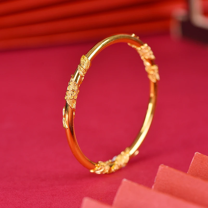 足银手镯 繁花缠枝纹手镯传承工艺时尚不掉色手工情侣