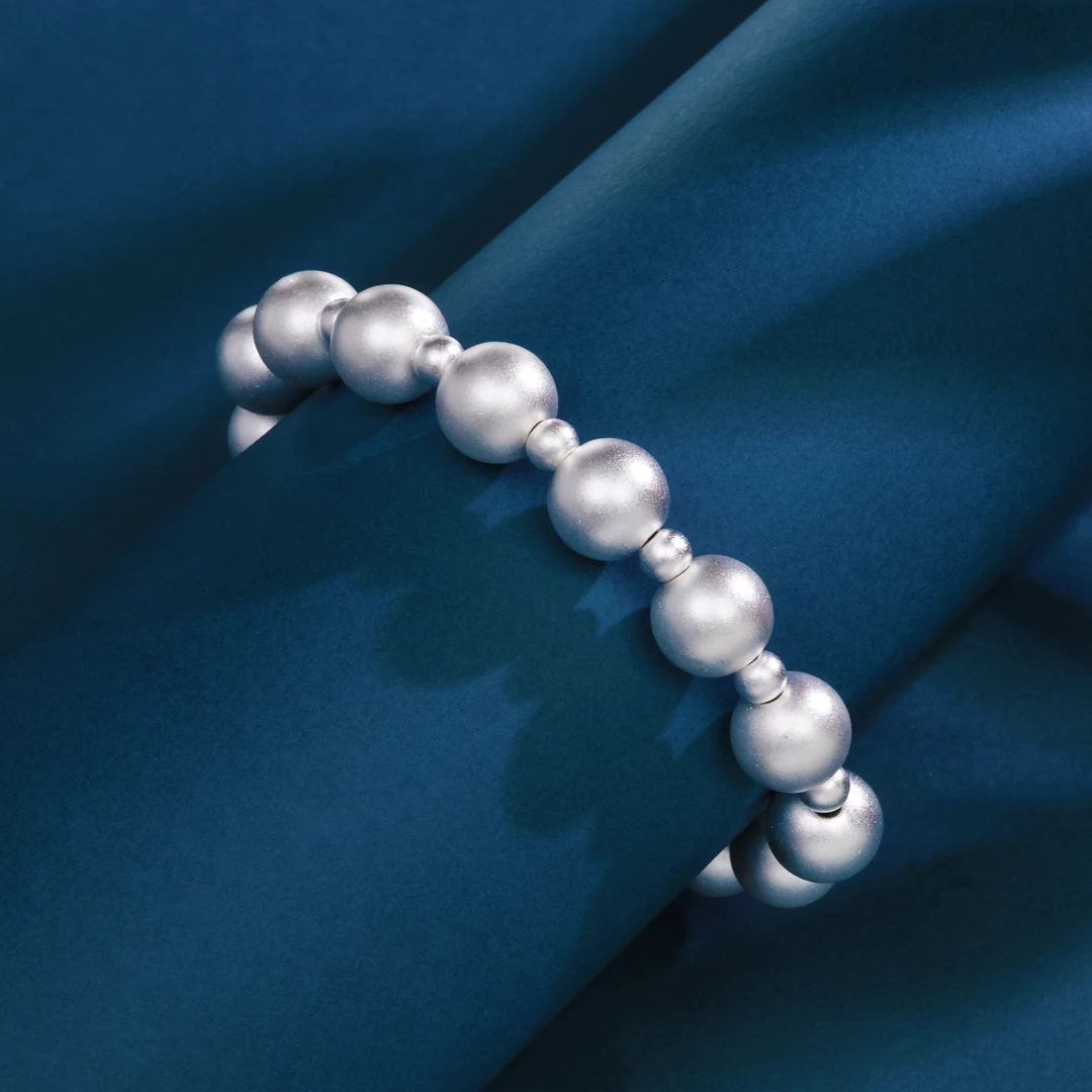 足银手链 珠珠手链美开乐古法珠串素款简约经典时尚手串纯银手链