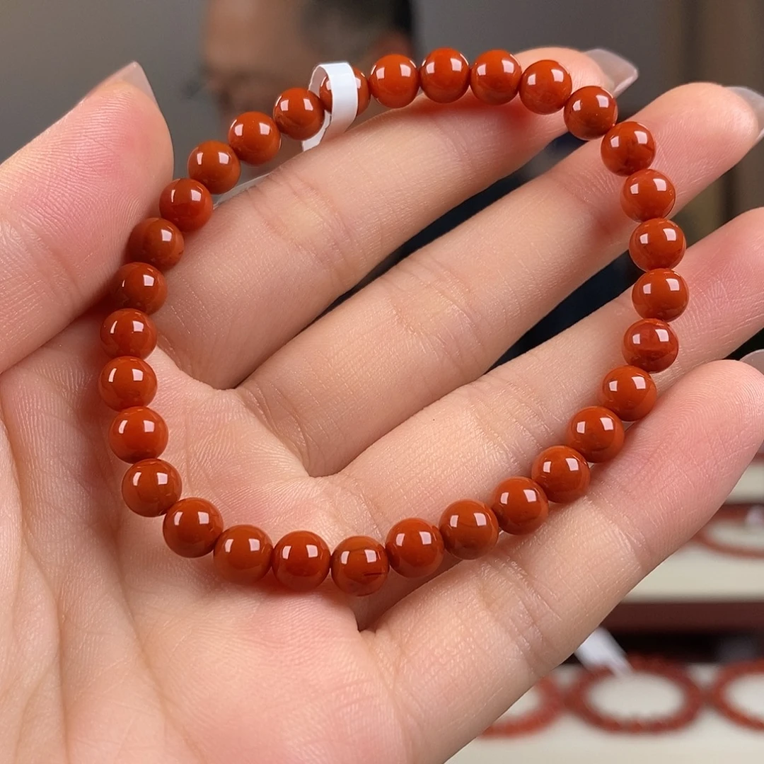 南红玛瑙未镶嵌手串原矿6mm 柿子红满肉瓦西4a+级别