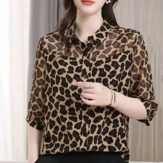【JX023豹纹衬衫】麦多多专属衬衣洋气时尚夏季小衫气质女装显瘦