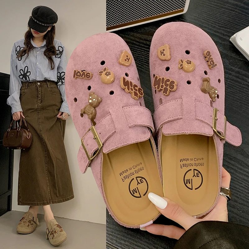 软底大头勃肯鞋女2025春夏新款卡通包头半拖鞋一脚蹬外穿拖鞋ZLM