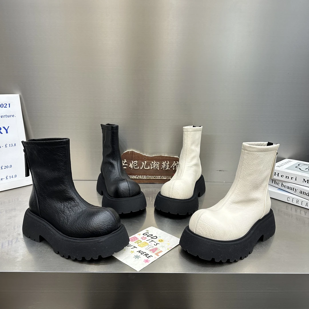 MANGNIER/明显同款瘦瘦靴冬季超火后拉链轻底厚底德比头潮流短靴