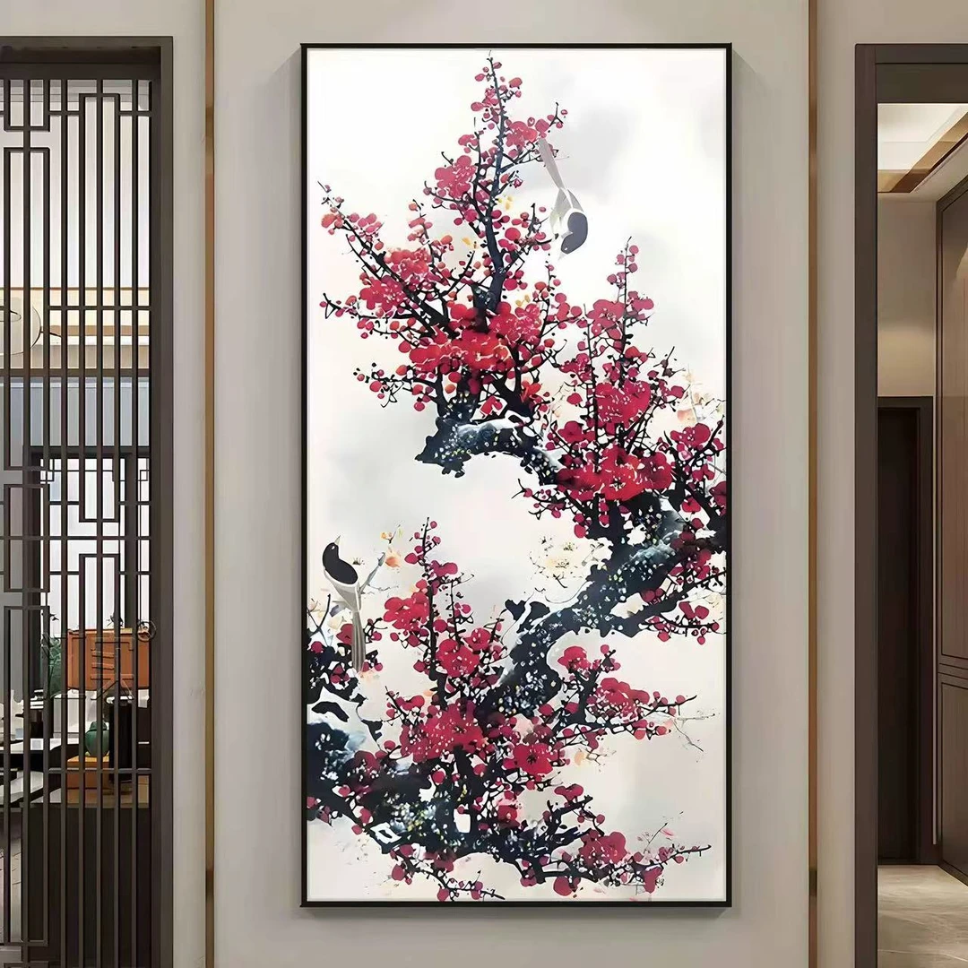 镶钻新款报喜风中国风装饰画紫气东来玄关梅花60120
