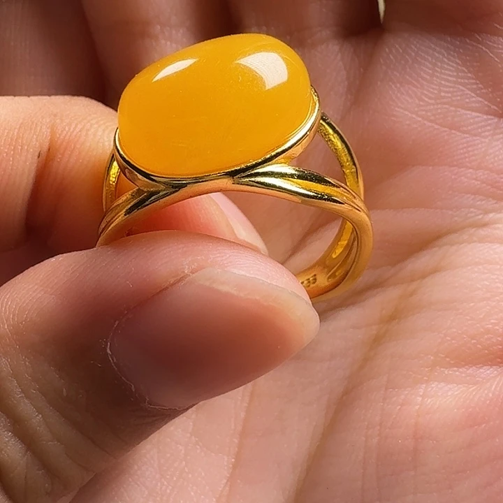 蜜蜡银S925镶嵌戒指戒指