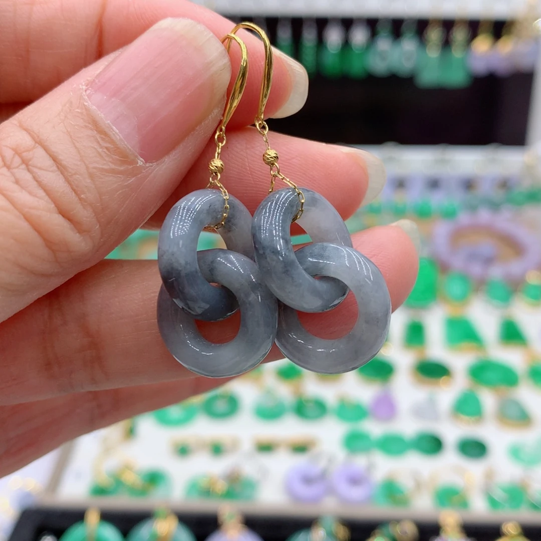 翡翠18K金镶嵌耳饰