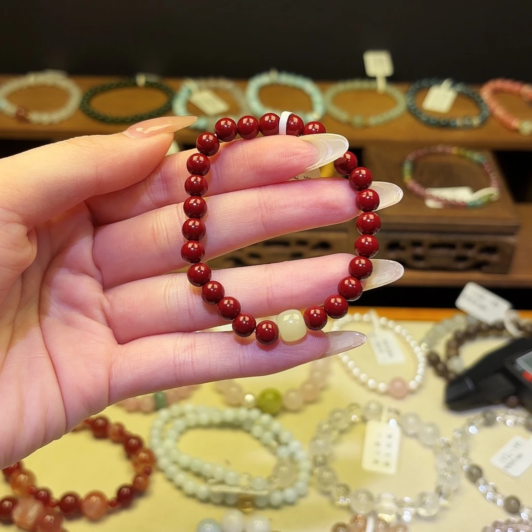 银S925镶嵌烟晶手链朱砂2119