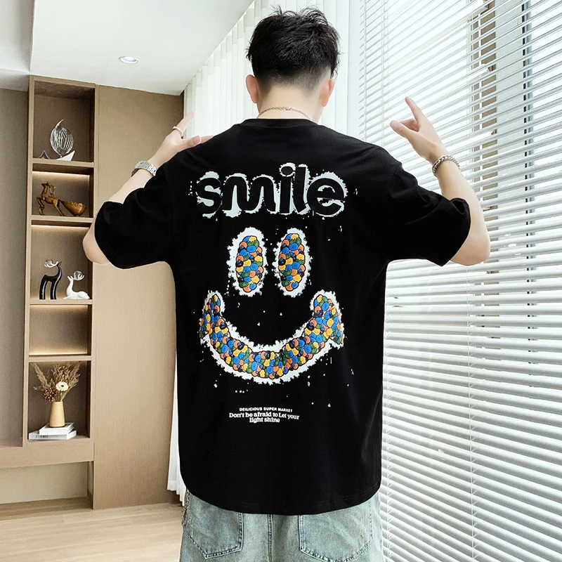 夏季薄款短袖T恤韩版男士帅气港风休闲百搭潮流印花半袖短袖T恤男