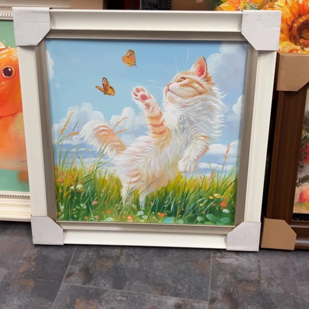 礻***犭油画猫咪纯手绘油画带框50×50
