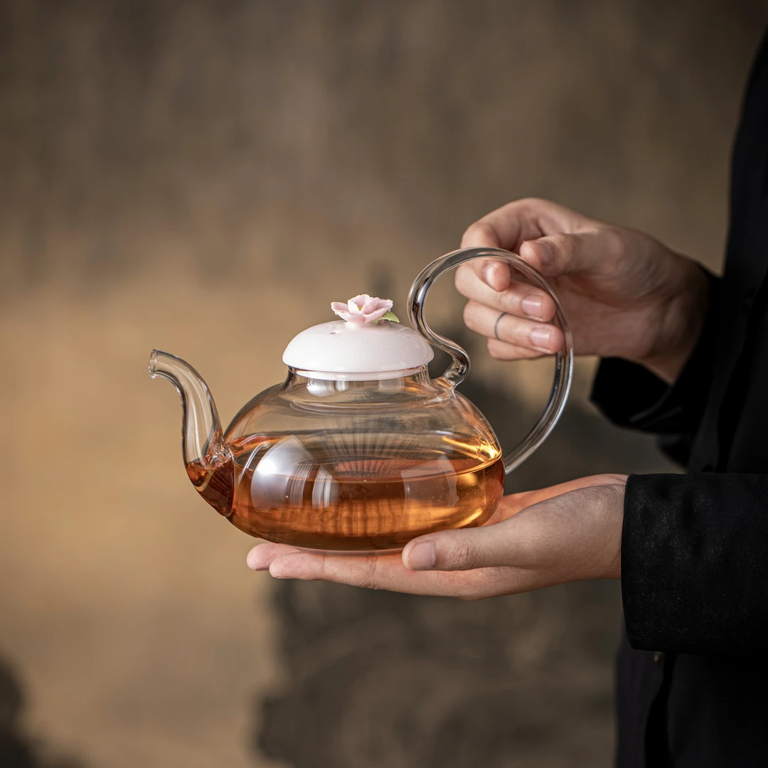 汤大壮【琥珀流光】高硼硅玻璃花茶壶