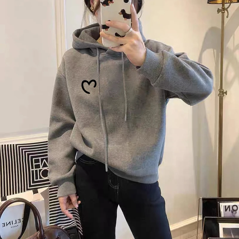 设计感小众秋冬新款2025加绒加厚套头连帽卫衣女短款宽松韩版外套