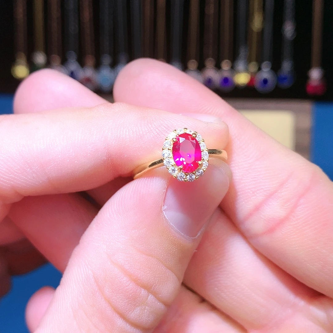 红宝石戒指银S925镶嵌